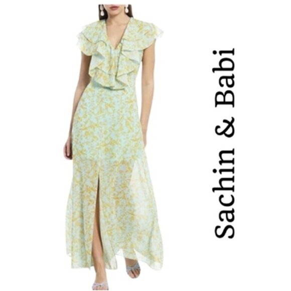 Sanchin & Babi Annemarie Ruffle Toile du Jouy Anthropologie Maxi Dress - Picture 1 of 14